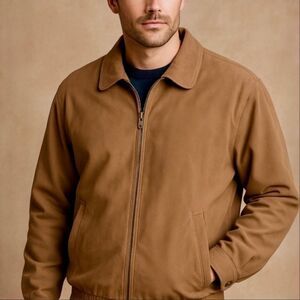 Cutter & Buck Cognac Faux Suede Bomber Men's Jacket Streetwear Y2K Preppy L